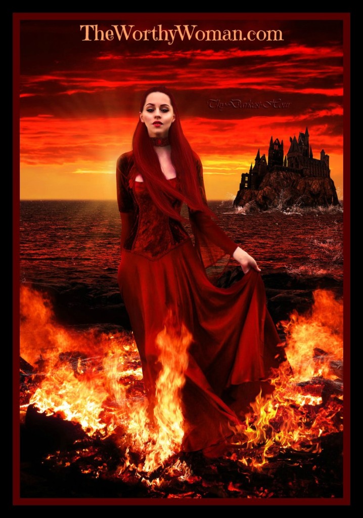 woman in red in flames x