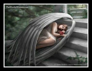 woman sorrow wings stairs rose x